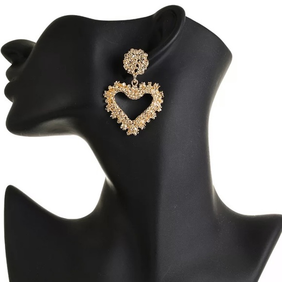 Gold Tone Heart Earrings - Picture 3 of 4